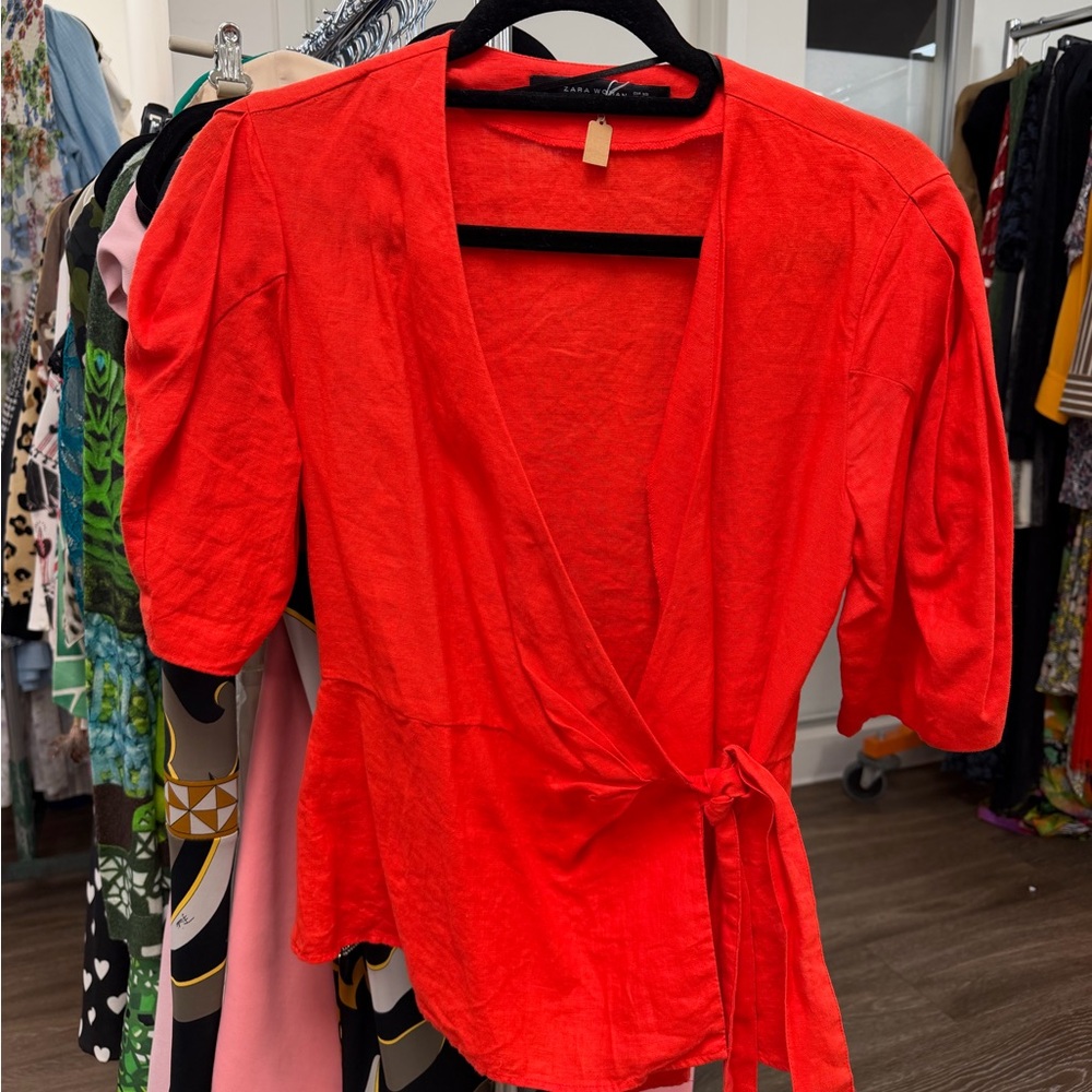 ZARA Linen Wrap Top - Picture 3 of 3